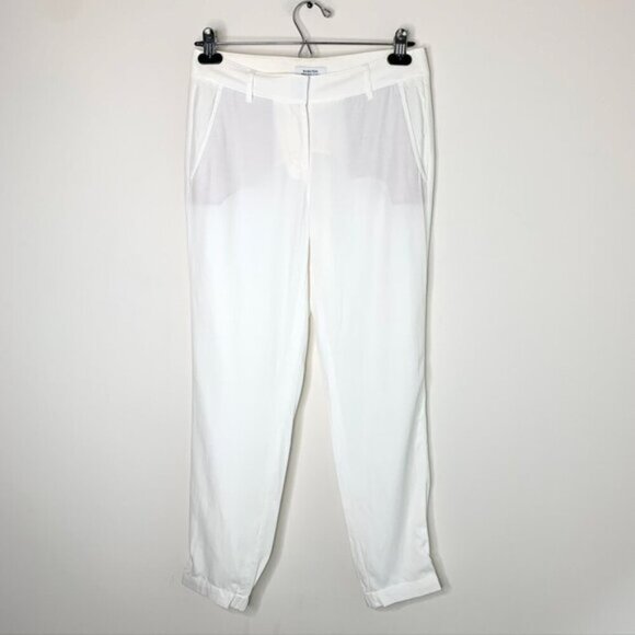 Aritzia Babaton Pants Straight Skinny Leg cuffed ankle Off white Tapered Trouser - Picture 4 of 16